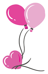 Image showing Shades of three pink-colored balloons of different shapes are wi