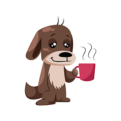 Image showing Brown cute dog holding first coffee mug vector illustration on a