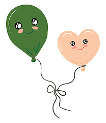 Image showing A heart-shaped pink balloon and an oval-shaped green balloon flo