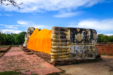 Image showing Reclining Buddha, Wat Lokaya Sutharam temple, Ayutthaya, Thailan