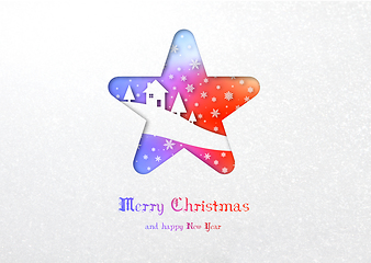 Image showing Merry Christmas rainbow star winter card