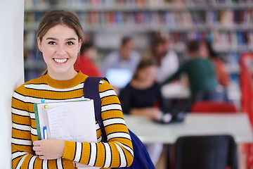 Image showing the student uses a notebook and a school library