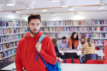 Image showing the student uses a laptop and a school library