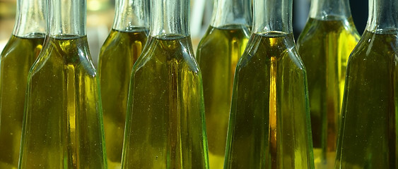 Image showing Olive oil in bottles