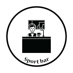 Image showing Sport bar stand with barman behind it and football translation o