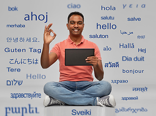 Image showing happy indian man with tablet pc