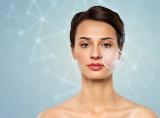 Image showing woman with low poly shape projection on face skin