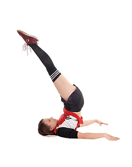 Image showing Young woman with gymnastics on floor