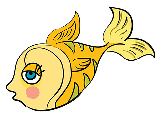 Image showing A golden fish with blue eyes looks cute vector or color illustra