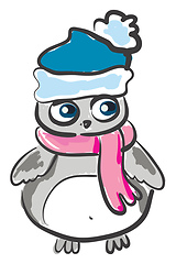 Image showing An owl wearing pink scarf vector or color illustration