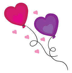 Image showing Purple and pink heart-shape balloons floats together in a heart-