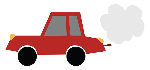 Image showing Cartoon red-colored car emitting smoke vector or color illustrat