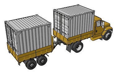 Image showing Simple vector illustration of an yellow container truck with tra