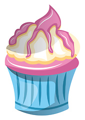 Image showing Pink cupcake with white icing and syrupillustration vector on wh
