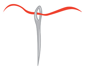 Image showing A needle with red thread vector or color illustration