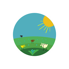 Image showing Painting of few sheep grazing in the meadow vector or color illu