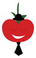 Image showing A red tomato is very happy wearing a black tie and a hat vector 