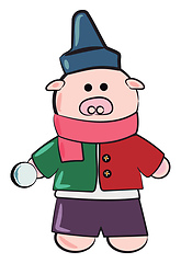 Image showing Pig in Christmas dress vector or color illustration