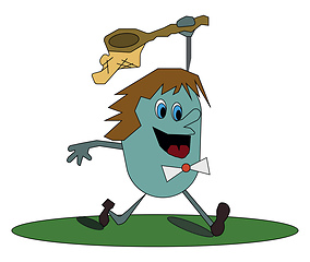 Image showing Cartoon funny happy character with an oval body and brown hair v