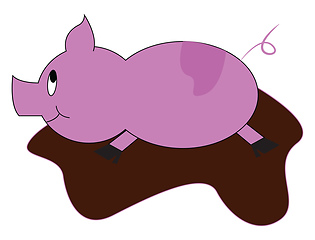 Image showing A happy pig dancing in the mud vector or color illustration