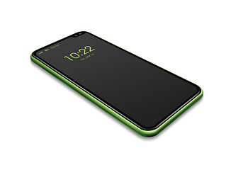 Image showing All-screen black and green smartphone mockup isolated on white. 