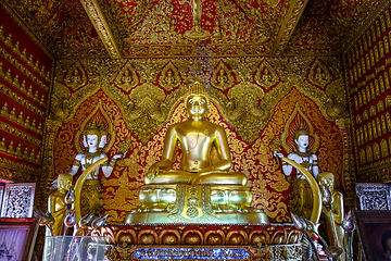 Image showing Gold Buddha statue, Wat Buppharam temple, Chiang Mai, Thailand