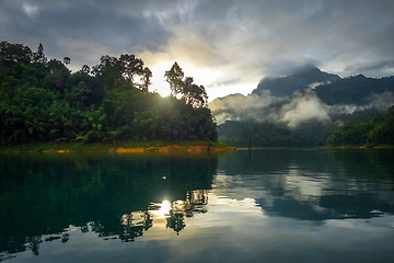 Image showing Sunrise on Cheow Lan Lake, Khao Sok National Park, Thailand