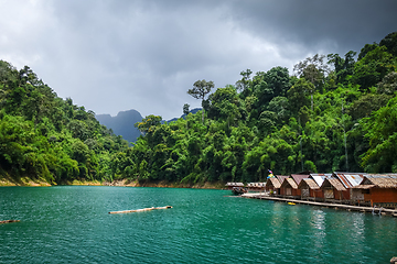 Image showing Floating village in Cheow Lan Lake, Khao Sok, Thailand