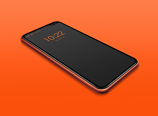 Image showing All-screen black smartphone mockup isolated on orange. 3D render