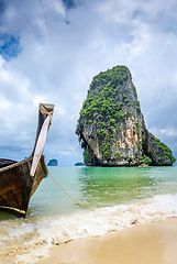 Image showing Long tail boat on Phra Nang Beach, Krabi, Thailand