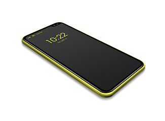 Image showing All-screen black and yellow smartphone mockup isolated on white.