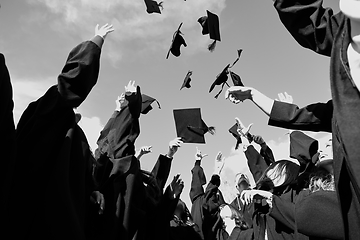 Image showing Group of diverse international graduating students celebrating