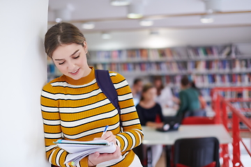 Image showing the student uses a notebook and a school library