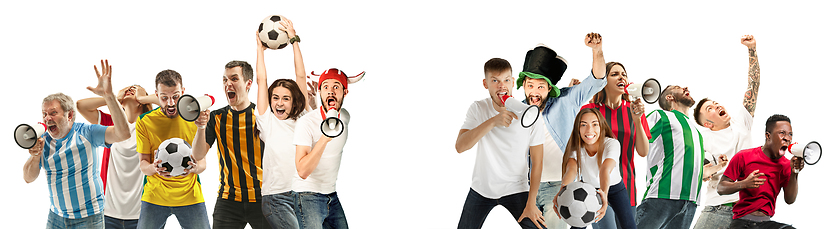 Image showing Men and women screaming and exciting on white background