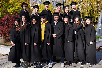 Image showing Group of diverse international graduating students celebrating