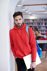 Image showing the student uses a laptop and a school library