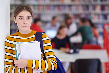 Image showing the student uses a notebook and a school library