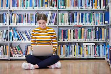 Image showing the student uses a notebook and a school library