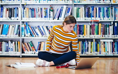 Image showing the student uses a notebook and a school library