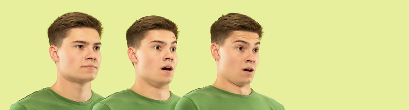 Image showing Caucasian young man\'s close up shot on green background