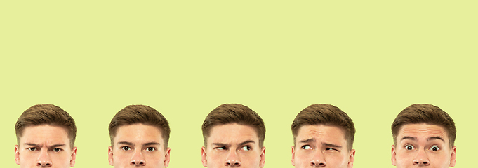 Image showing Caucasian young man\'s close up shot on green background