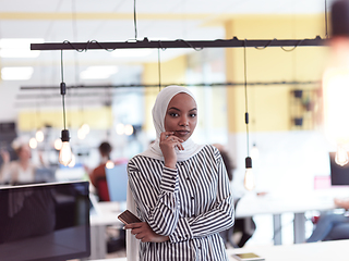 Image showing African muslim businesswoman portrait at office