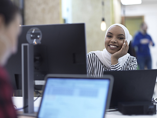 Image showing African muslim businesswoman portrait at office