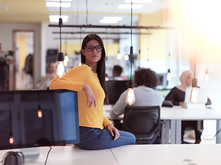 Image showing business woman portrait in open space startup coworking office