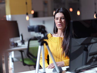 Image showing business woman have online meeting in modern open space coworking office