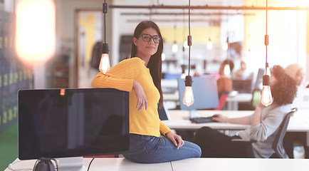 Image showing business woman portrait in open space startup coworking office