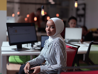 Image showing African muslim businesswoman portrait at office