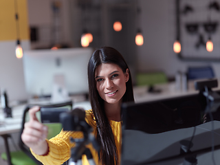 Image showing business woman have online meeting in modern open space coworking office