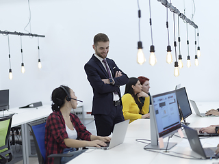 Image showing creative business people group as freelancers in modern coworking open space office