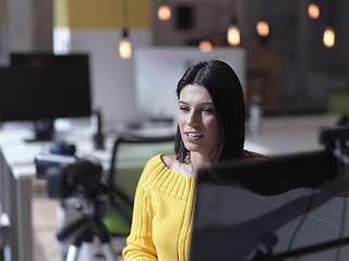 Image showing business woman have online meeting in modern open space coworking office